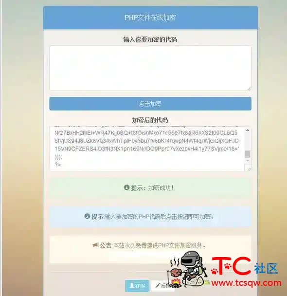 PHP在线加密文件网站源码 TC辅助网www.tcsq1.com9710