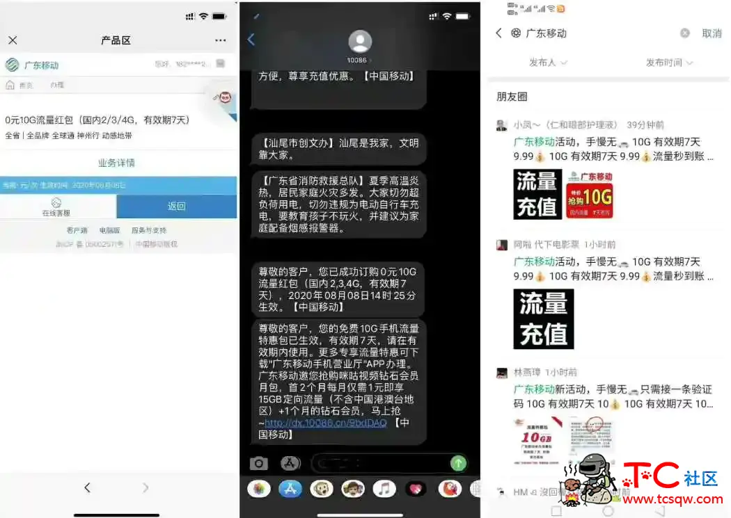 中国广东移动免费白嫖7天10g流量无需本金秒到账 TC辅助网www.tcsq1.com2927