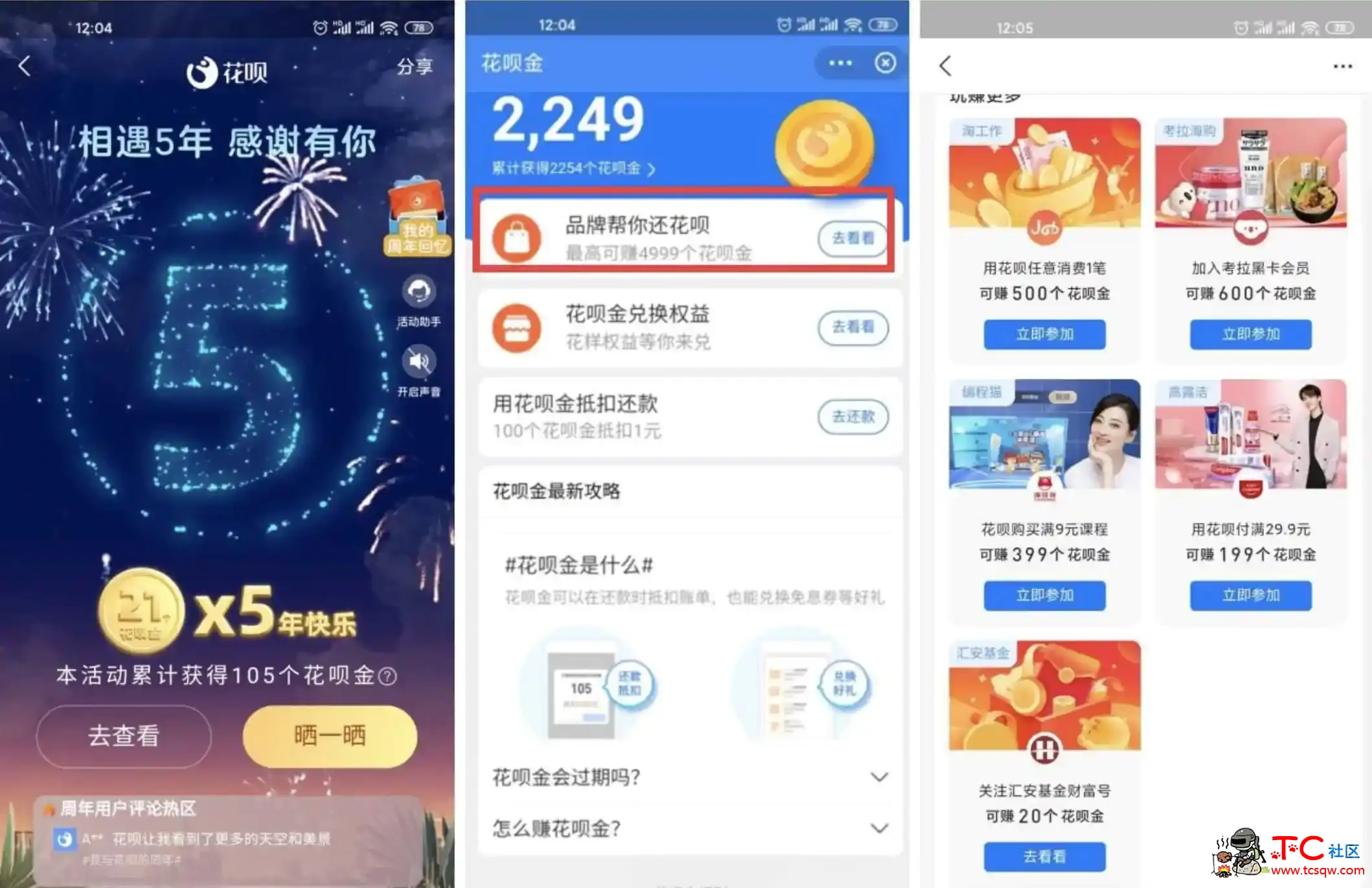 支付宝花呗5周年领花呗金 TC辅助网www.tcsq1.com4363