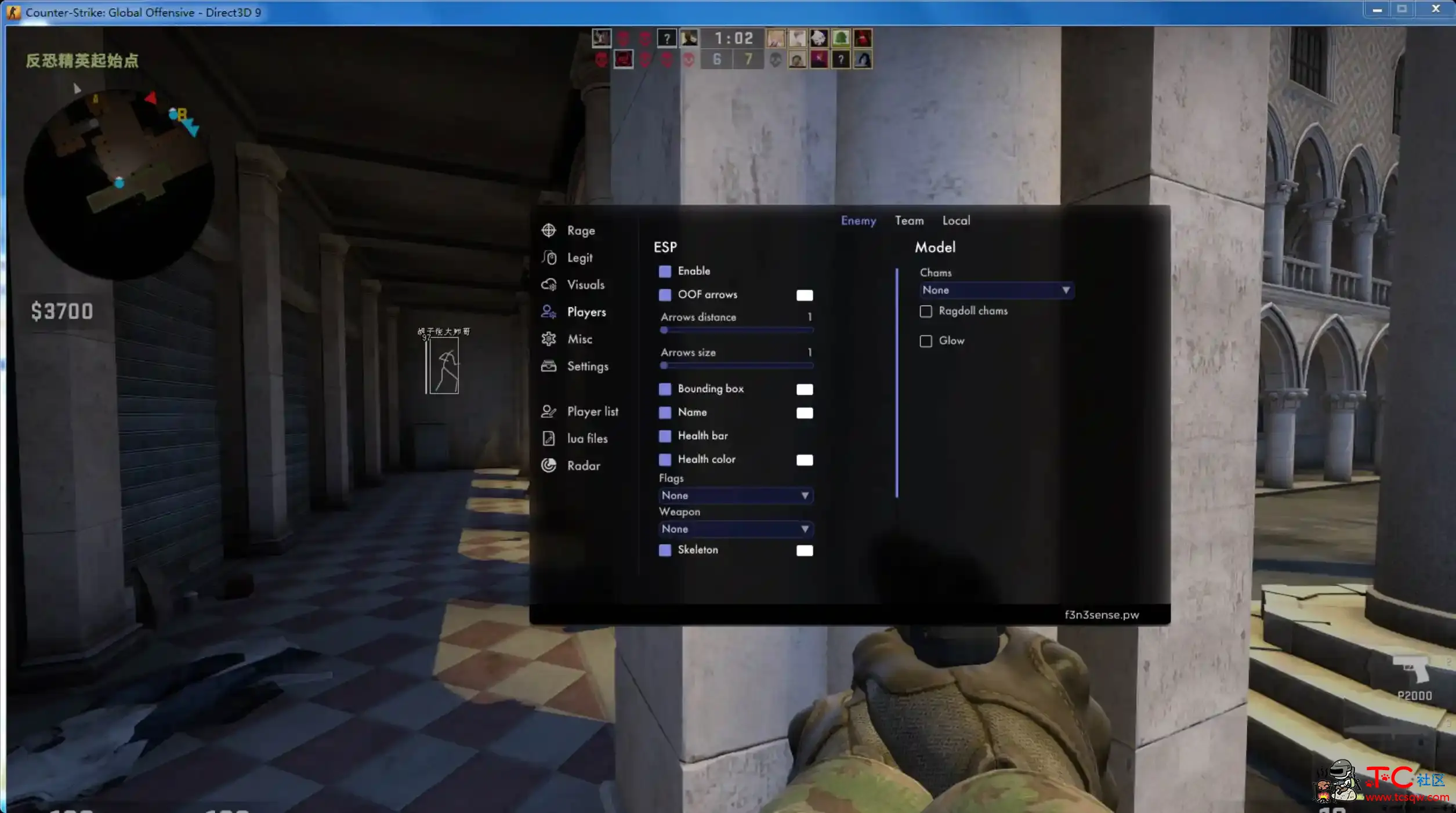 CSGO f3n3sense透视自瞄辅助 带配置 TC辅助网www.tcsq1.com9150