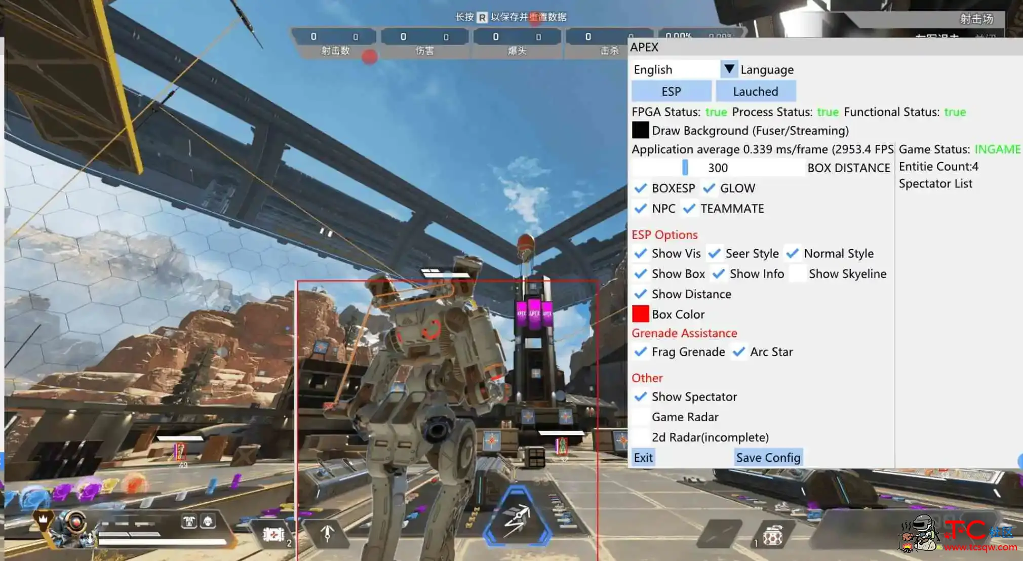 Apex端游老外免费版DMA方框骨骼透视作弊辅助v1.5 TC辅助网www.tcsq1.com9459