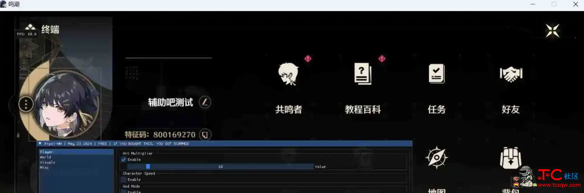鸣潮Pipsi多功能辅助0.1.0暂时支持国际服 TC辅助网www.tcsq1.com3737