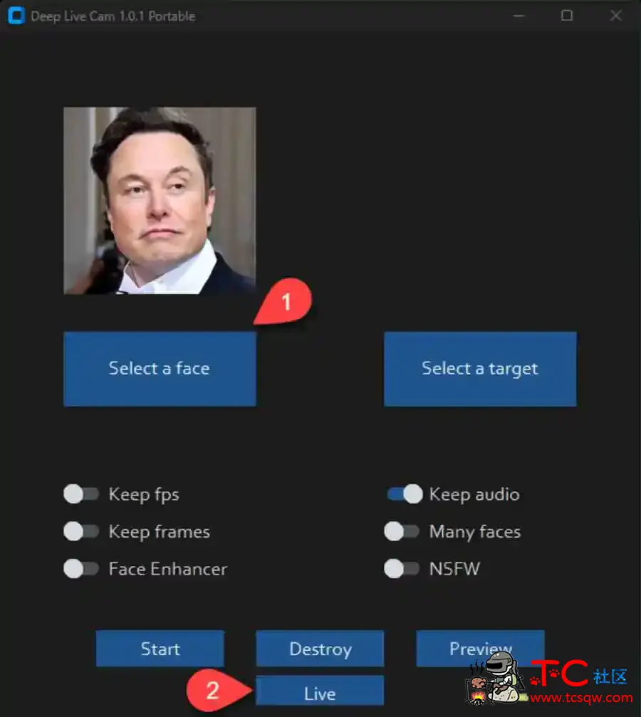 一键换脸实时直播 AI 工具完全开源免费 TC辅助网www.tcsq1.com2717