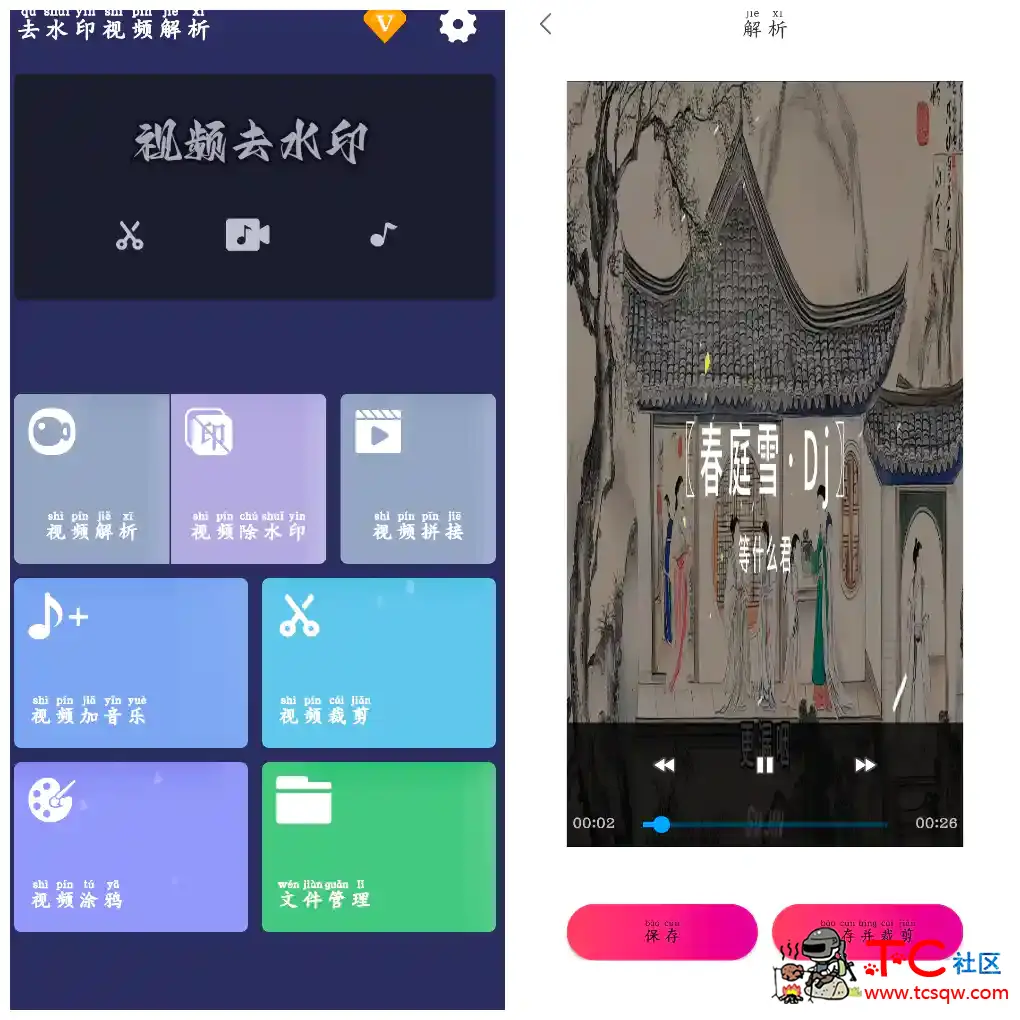 去水印视频解析v1.1.26会员版 抖音等等平台无水印下载 TC辅助网www.tcsq1.com6370